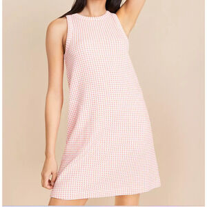Lou & Grey Gingham Jacquard Halter Mini Dress Pockets White Coral Size L